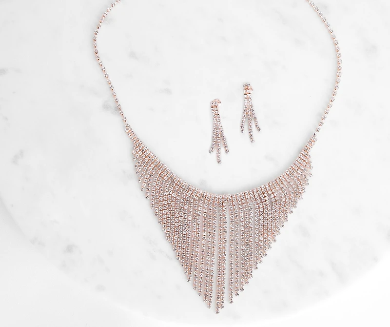 Rose Gold Fringe Necklace Set