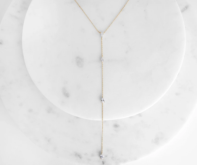 Long Tear Drop Cubic Zirconia Lariat