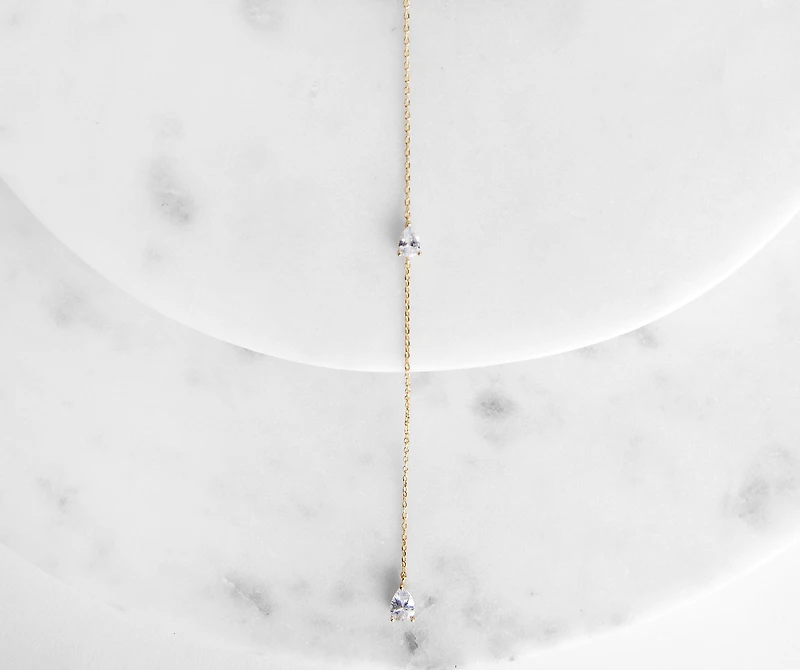 Long Tear Drop Cubic Zirconia Lariat