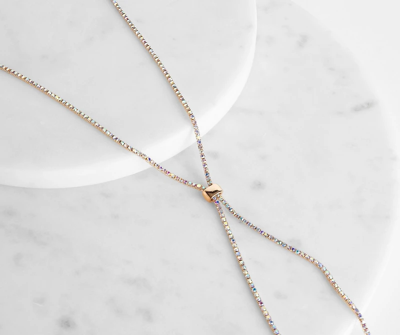 Iridescent Rhinestone Lariat Necklace