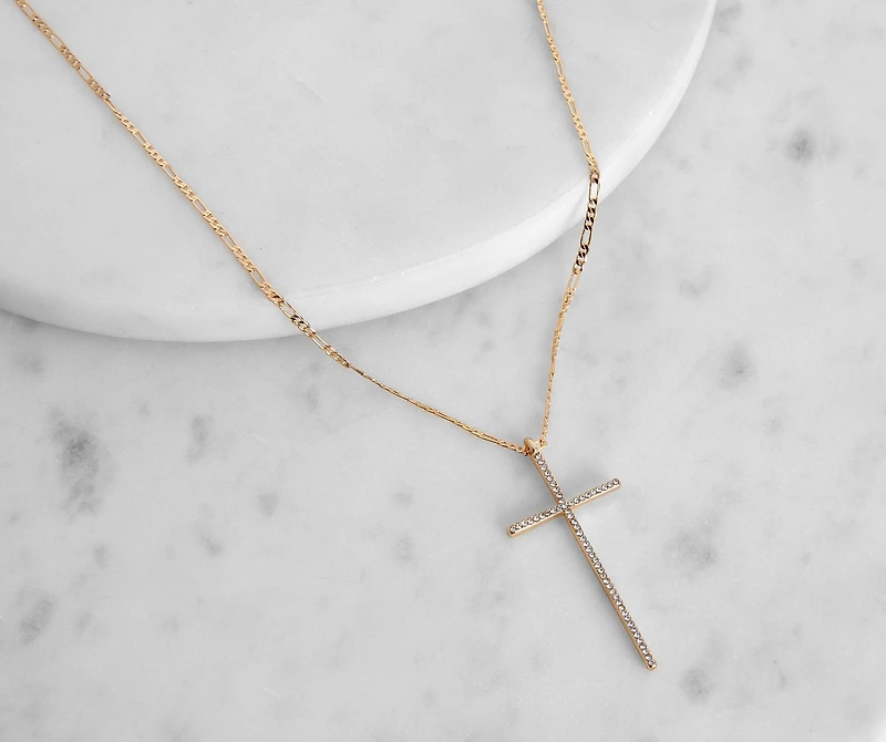 Dainty Rhinestone Cross Pendant Necklace