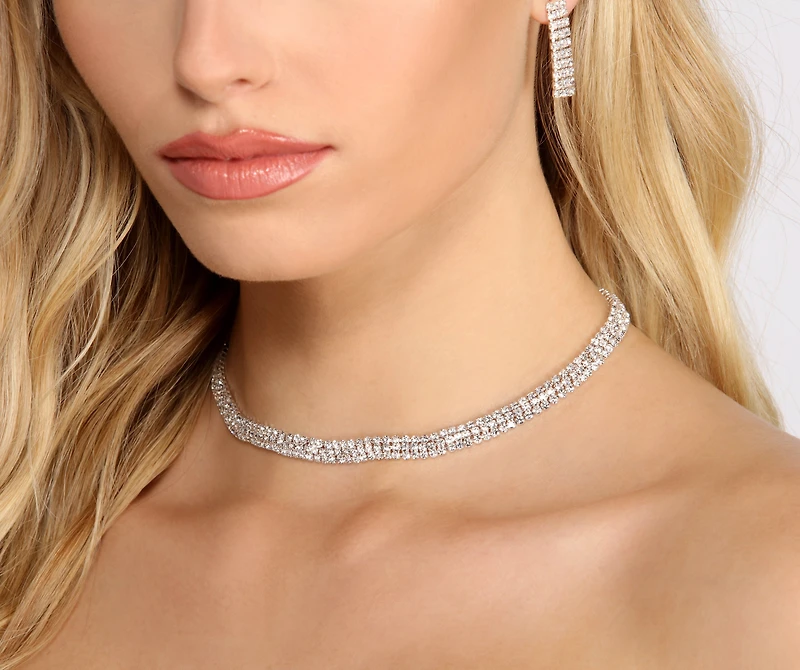 Triple Row Rhinestone Choker and Duster Set
