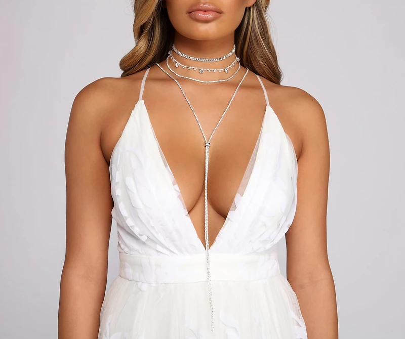 Four Row Rhinestone Choker With Slider