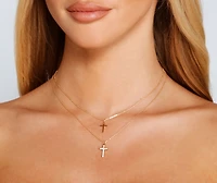 Dainty Layered Cross Charm Necklace