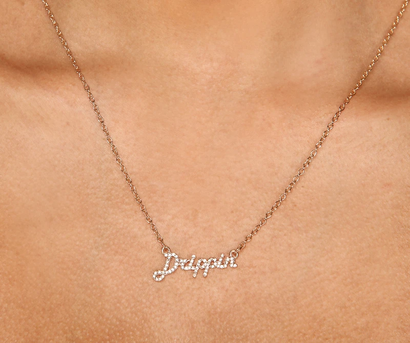 Dainty Drippin Rhinestone Necklace