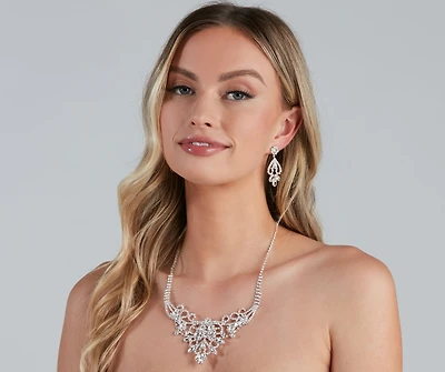 Glam Allure Rhinestone Collar Earrings Set