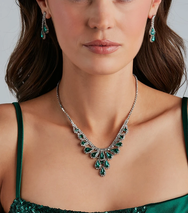 Sparkle Goals Gemstone Necklace And Earrings Set