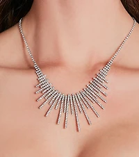 Dazzling Style Rhinestone Fringe Necklace
