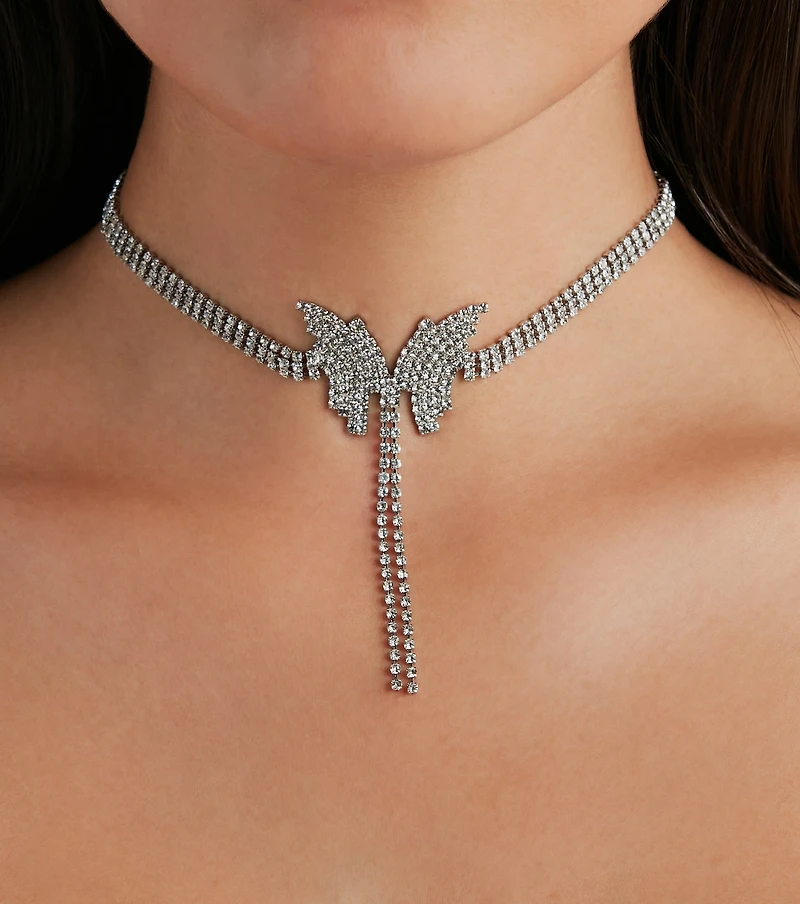 Trendy Radiance Rhinestone Butterfly Choker Necklace
