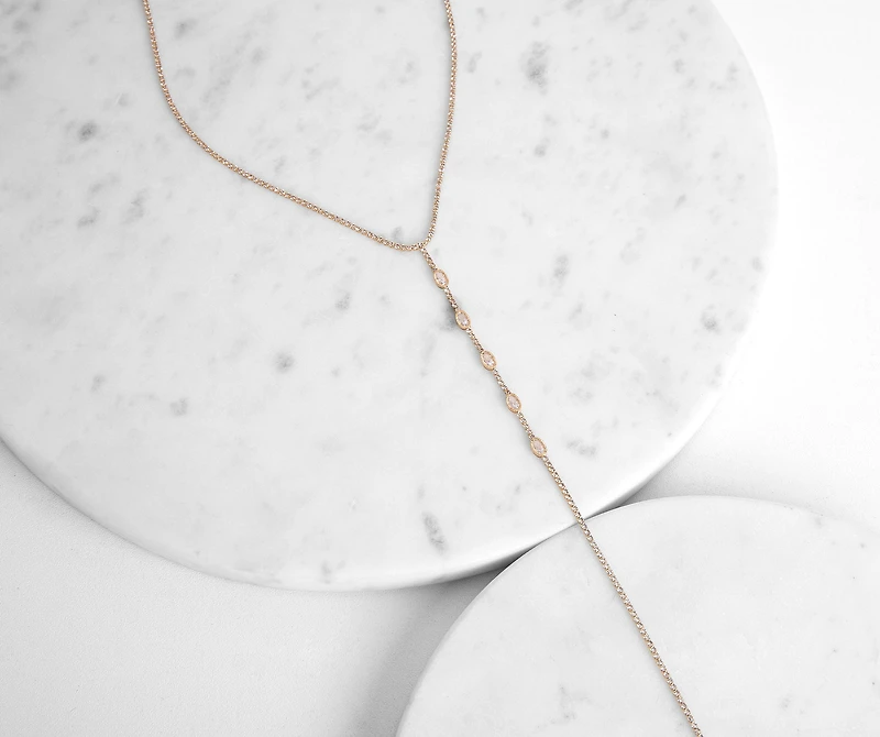 Dainty Rhinestone Lariat Necklace