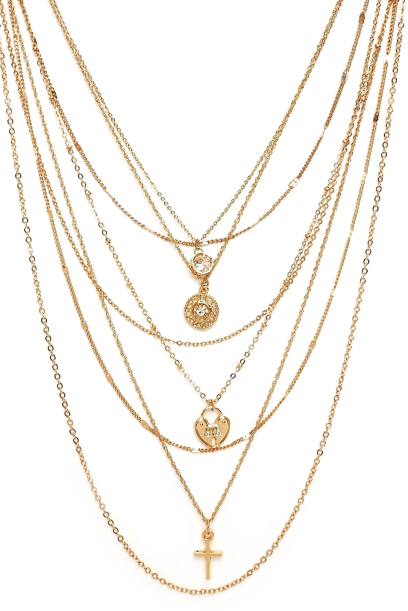 8 Row Layered Charm Necklaces