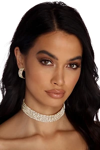 Rhinestone Choker & Stud Earrings