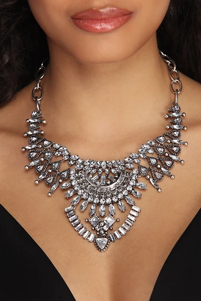 Teardrop Rhinestone Bib Necklace