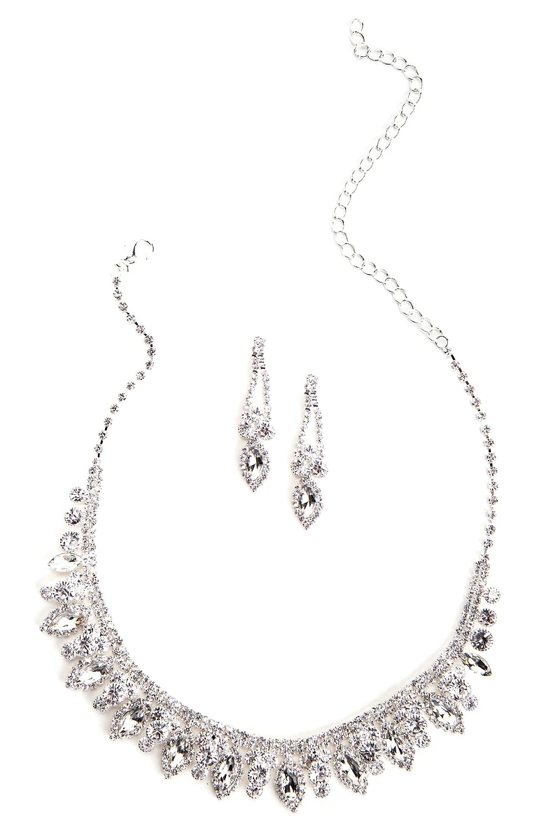 Glamour Tear Drop Necklace And Earrings Set
