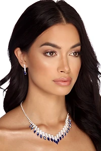 Rhinestone Bar And Tear Drop Necklace Set