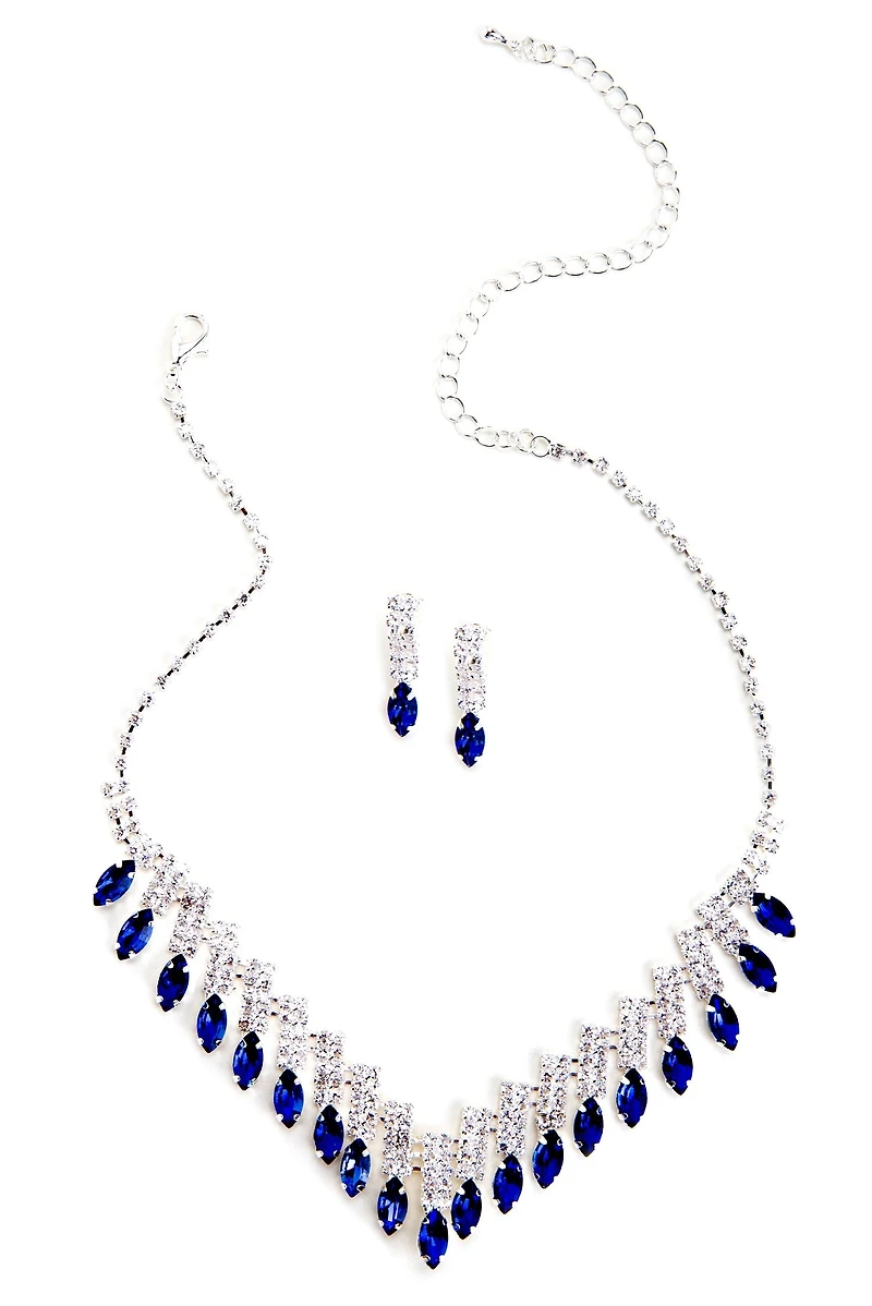 Rhinestone Bar And Tear Drop Necklace Set