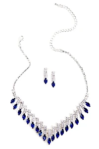 Rhinestone Bar And Tear Drop Necklace Set