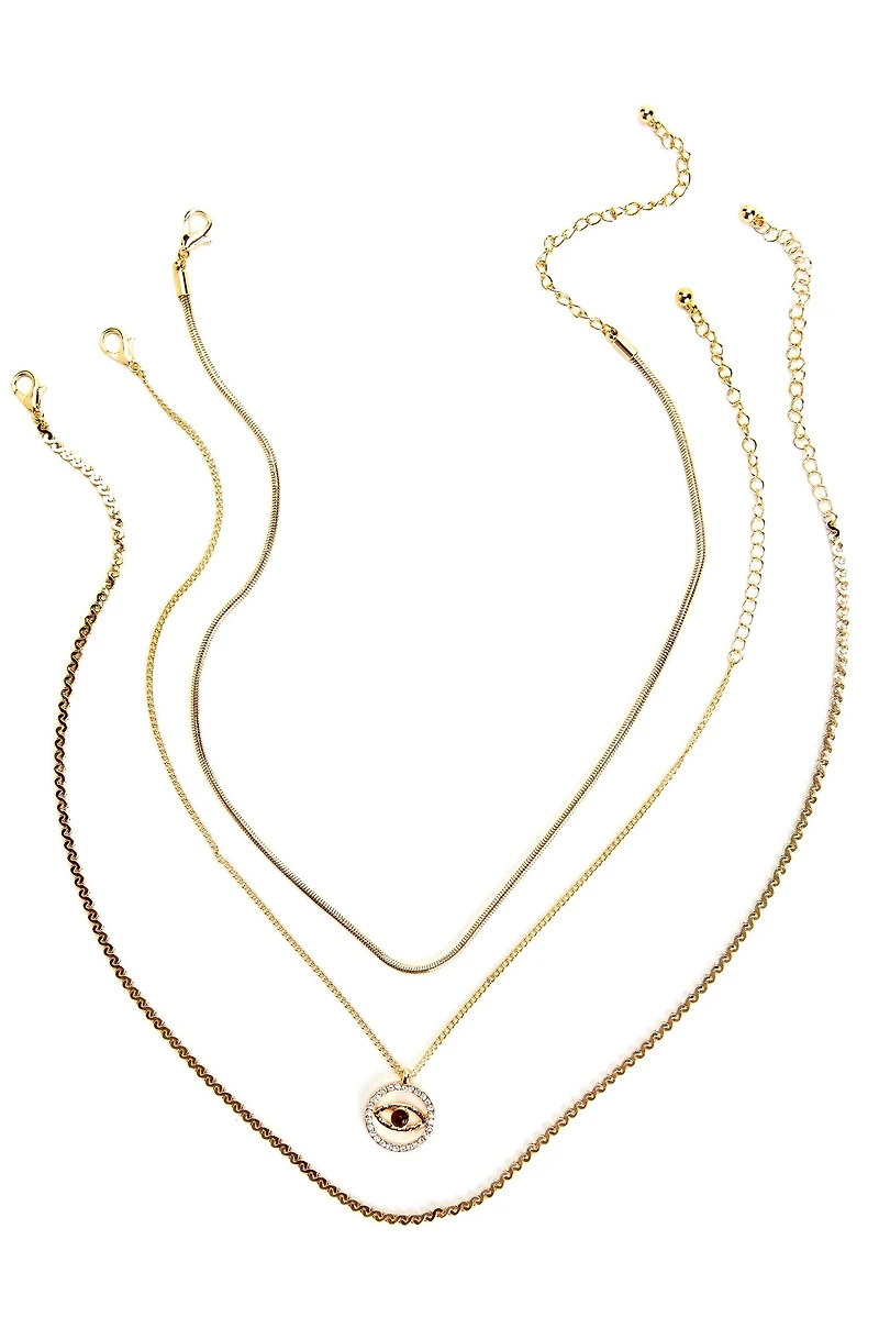 Rhinestone Eye 3 Pack Necklace Set