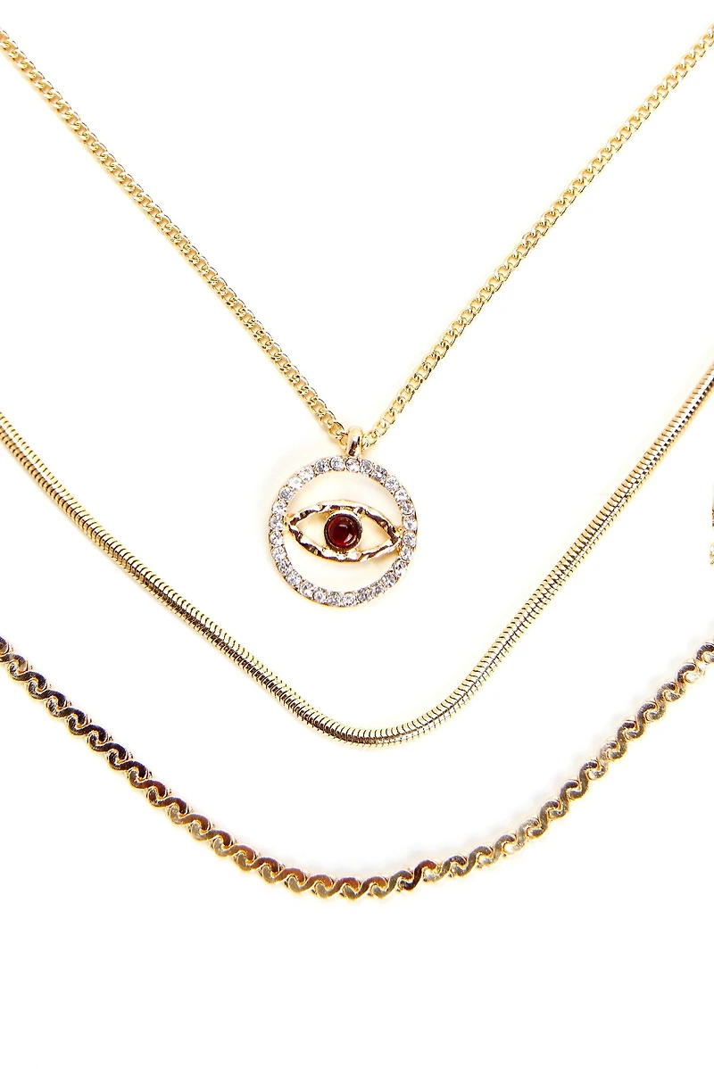 Rhinestone Eye 3 Pack Necklace Set