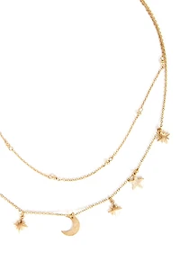 Star And Moon Charm Necklace