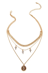 Embellished Cross And Coin Necklace