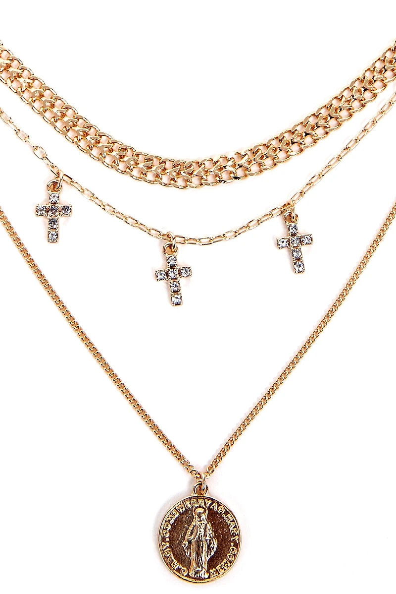 Embellished Cross And Coin Necklace