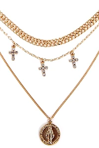 Embellished Cross And Coin Necklace