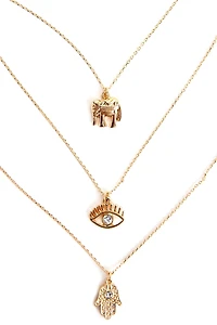 Elephant, Eye, Hamsa Hand Necklace