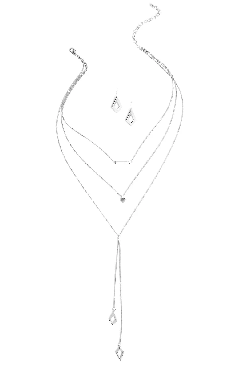3 Row Dainty Lariat Charm Necklace
