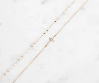 Two Pack Rhinestone Cross And Beaded Anklet Set