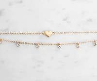 Two Pack Heart Charm And Rhinestone Anklet