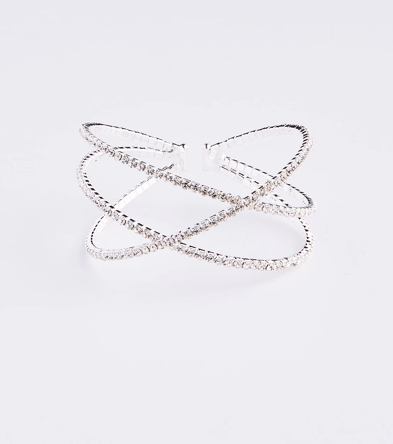Memory Wire Rhinestone Cross Cuff
