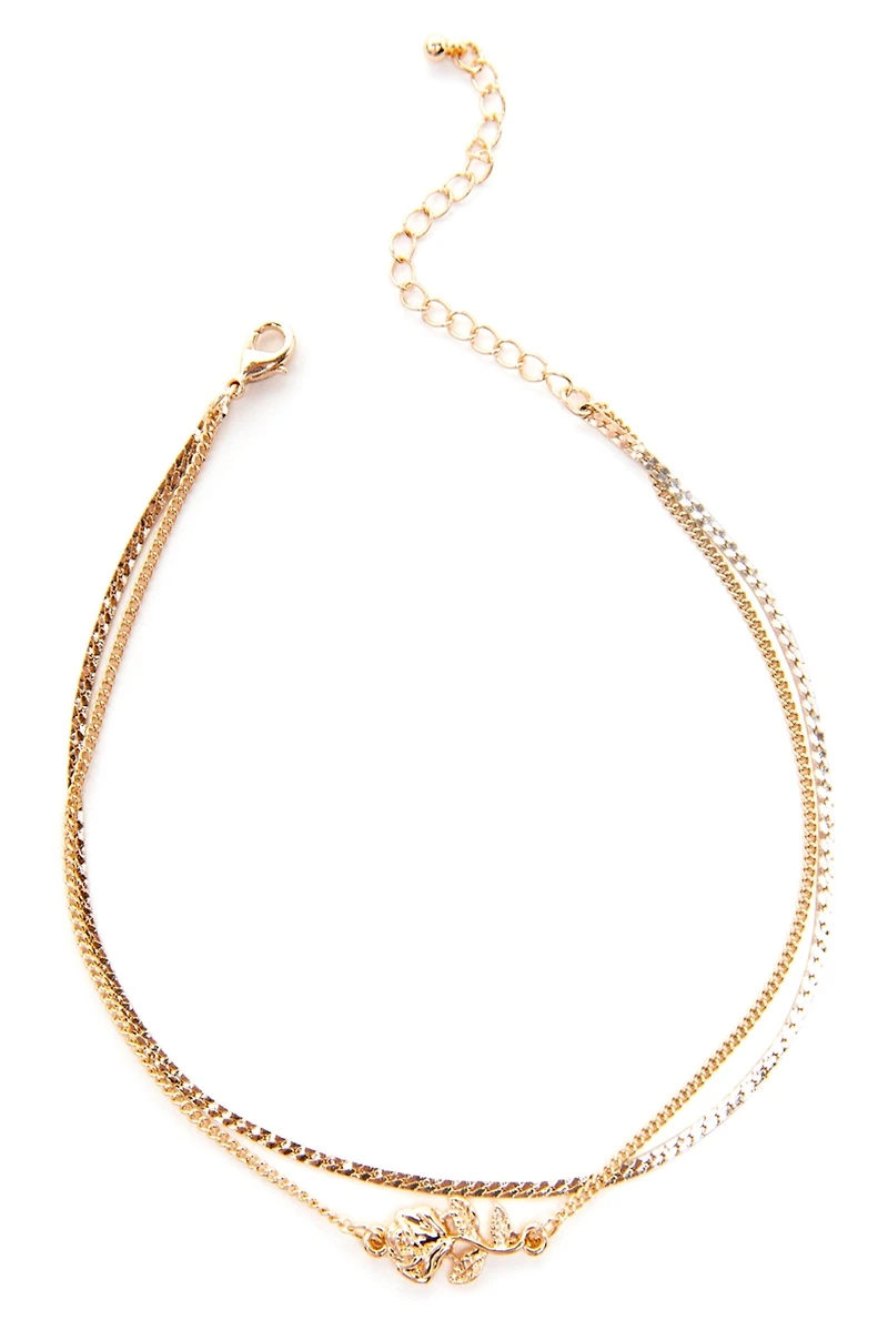 Double Row Rose Charm Anklet