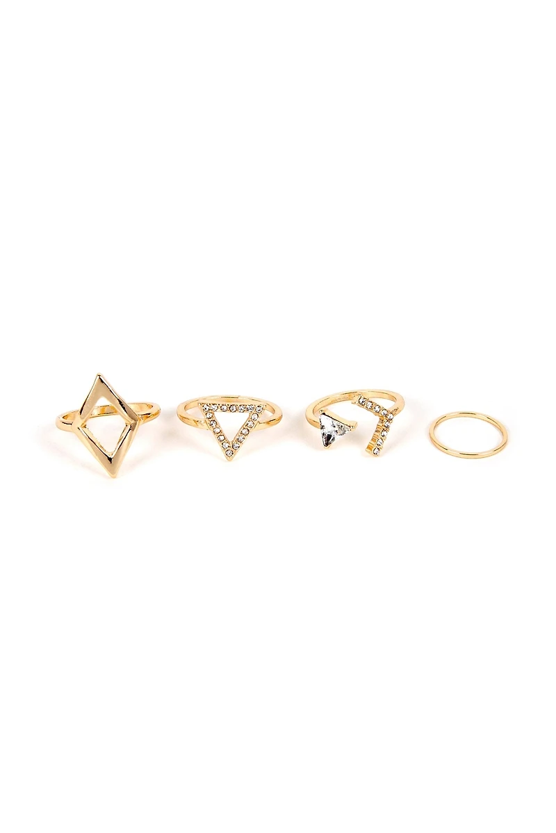 Rhinestone And Geometric Ring Pack