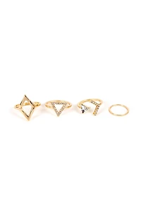 Rhinestone And Geometric Ring Pack