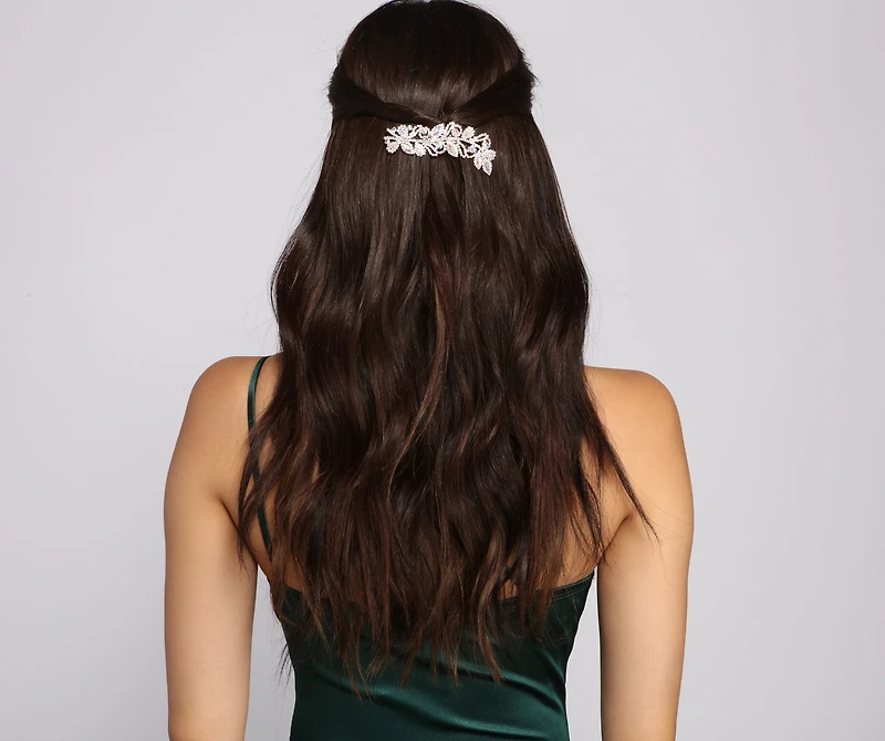 Iridescent Flower Rhinestone Hair Comb