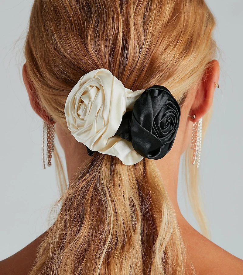Satin Rosette Flower Scrunchie Set