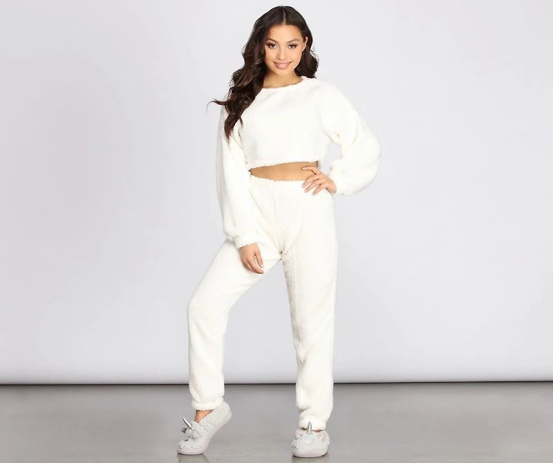 Pj Party Cozy Sherpa Crop Top