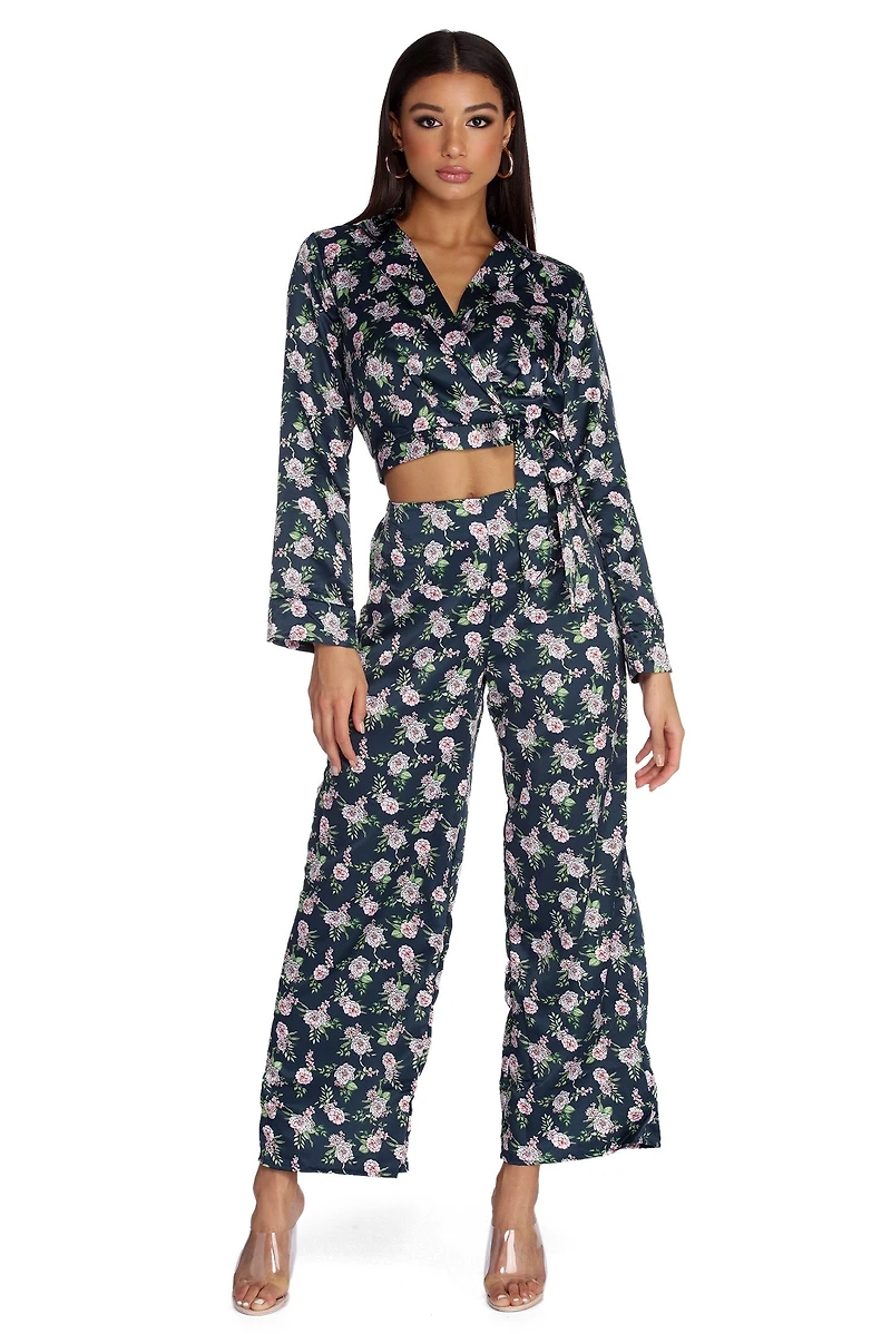 Bloom Out Satin Pajama Crop Top