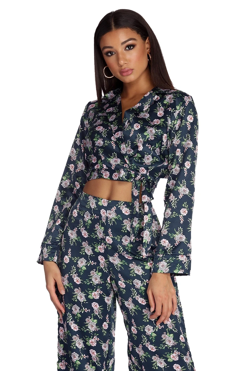 Bloom Out Satin Pajama Crop Top