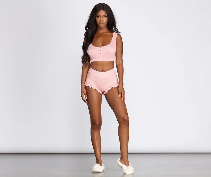 Wide Awake Ribbed Pajama Tank And Shorts