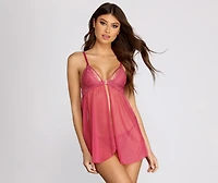 Dream Girl Mauve Lace Babydoll And Panty Set