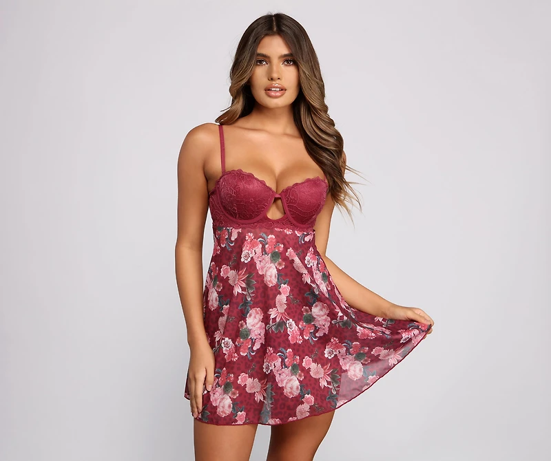 Sweet and Spice Floral Babydoll Thong Set