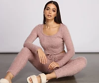 Long Sleeve Eyelash Knit Pajama Top