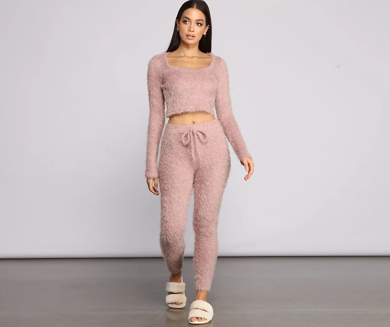 Long Sleeve Eyelash Knit Pajama Top