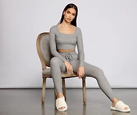 Brushed Ribbed Knit Pajama Leggings