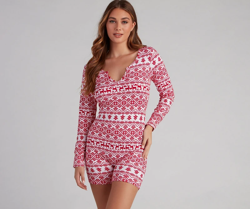 Tis' The Season Fair Isle Pajama Romper Set