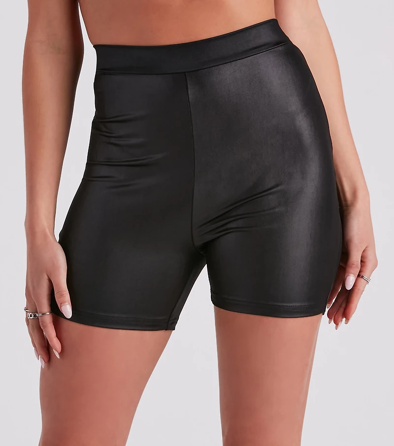 Cool Girl Edge Faux Leather Biker Shorts