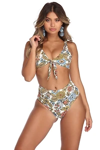 Cream Floral Animation Bikini Top