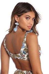 Cream Floral Animation Bikini Top